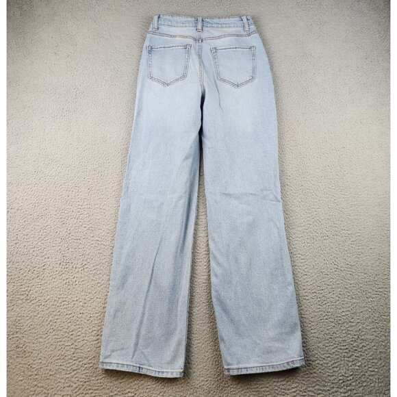 Ribcage Wide Leg Distressed Jeans Womens 24x30 Light Blue High Waist Rise - Picture 2 of 9